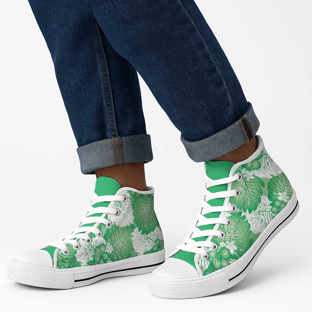 Green Aloha Hawaii High Top Shoes Monstera Hibiscus Plumeria Seamless Vibes LT14 - Polynesian Pride