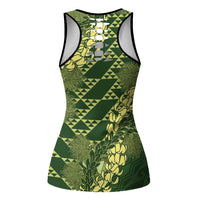 Green Aloha Hawaii Hollow Tank Top Hawaiian Kakau Ohia Lehua Lei - Polynesian Pride