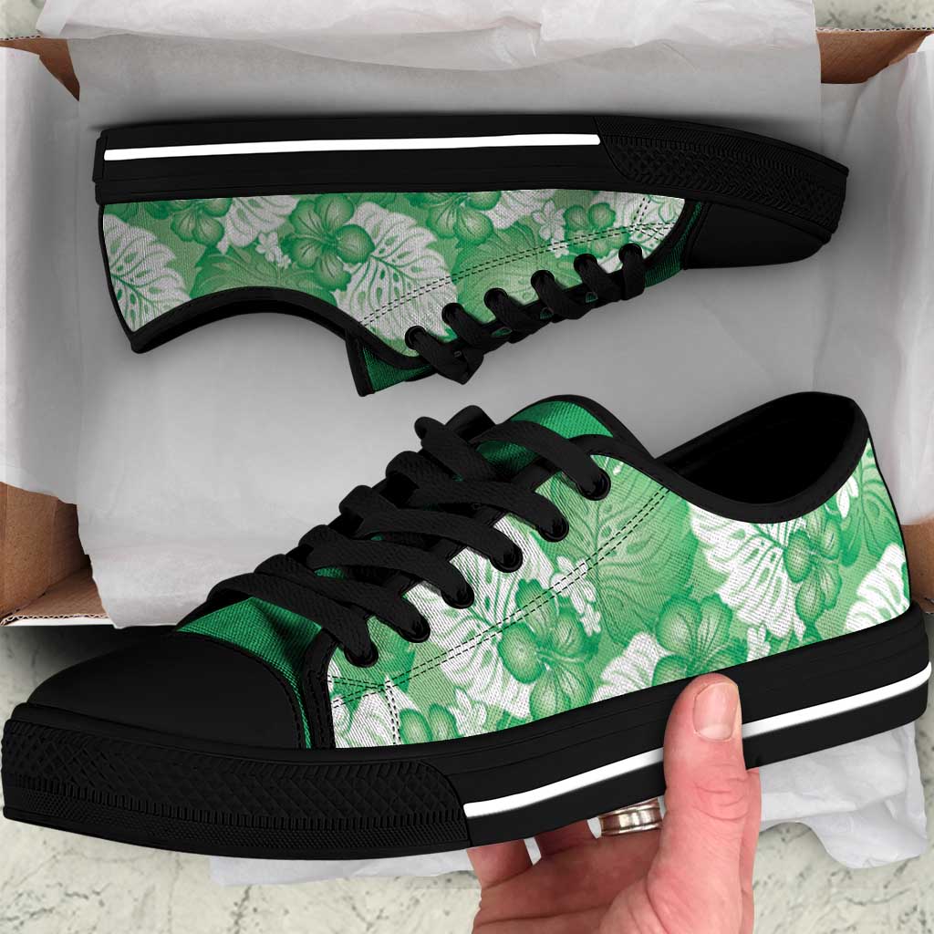 Green Aloha Hawaii Low Top Shoes Monstera Hibiscus Plumeria Seamless Vibes LT14 Green - Polynesian Pride