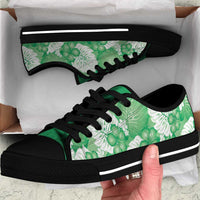 Green Aloha Hawaii Low Top Shoes Monstera Hibiscus Plumeria Seamless Vibes LT14 Green - Polynesian Pride