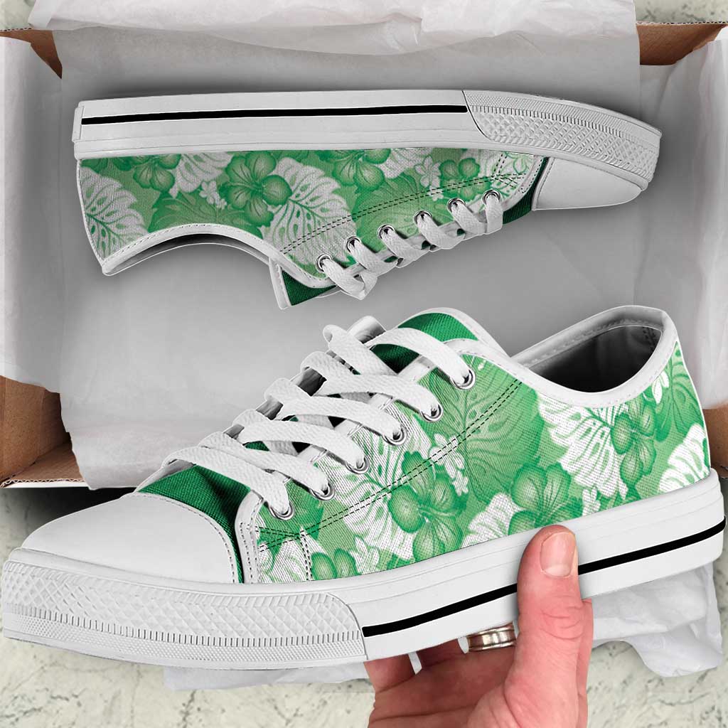 Green Aloha Hawaii Low Top Shoes Monstera Hibiscus Plumeria Seamless Vibes LT14 Green - Polynesian Pride