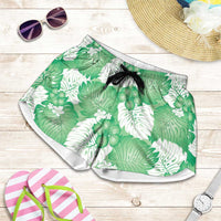 Green Aloha Hawaii Shorts for Women Monstera Hibiscus Plumeria Seamless Vibes - Polynesian Pride
