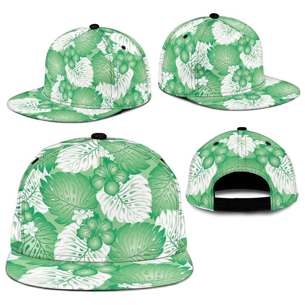 Green Aloha Hawaii Snapback Cap Monstera Hibiscus Plumeria Seamless Vibes - Polynesian Pride