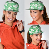 Green Aloha Hawaii Snapback Cap Monstera Hibiscus Plumeria Seamless Vibes - Polynesian Pride