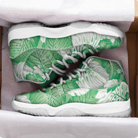 Green Aloha Hawaii Sneakers J11 Monstera Hibiscus Plumeria Seamless Vibes - Polynesian Pride