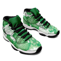 Green Aloha Hawaii Sneakers J11 Monstera Hibiscus Plumeria Seamless Vibes - Polynesian Pride