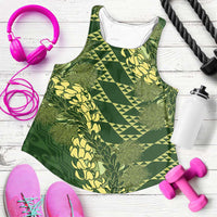 Green Aloha Hawaii Women Racerback Tank Hawaiian Kakau Ohia Lehua Lei - Polynesian Pride