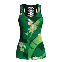 Green Banana Leaf Hawaii Hollow Tank Top Lau Maia Plumeria Tropical Summer Vibes