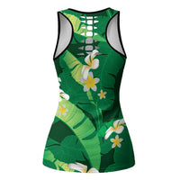 Green Banana Leaf Hawaii Hollow Tank Top Lau Maia Plumeria Tropical Summer Vibes