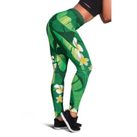 Green Banana Leaf Hawaii Leggings Lau Maia Plumeria Tropical Summer Vibes
