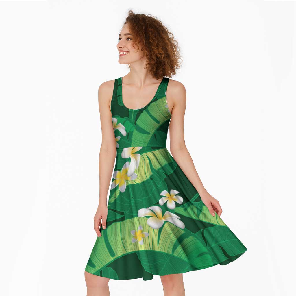 Green Banana Leaf Hawaii Midi Dress Lau Maia Plumeria Tropical Summer Vibes