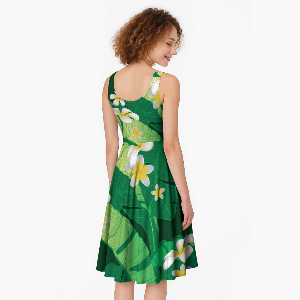 Green Banana Leaf Hawaii Midi Dress Lau Maia Plumeria Tropical Summer Vibes