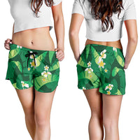 Green Banana Leaf Hawaii Shorts for Women Lau Maia Plumeria Tropical Summer Vibes