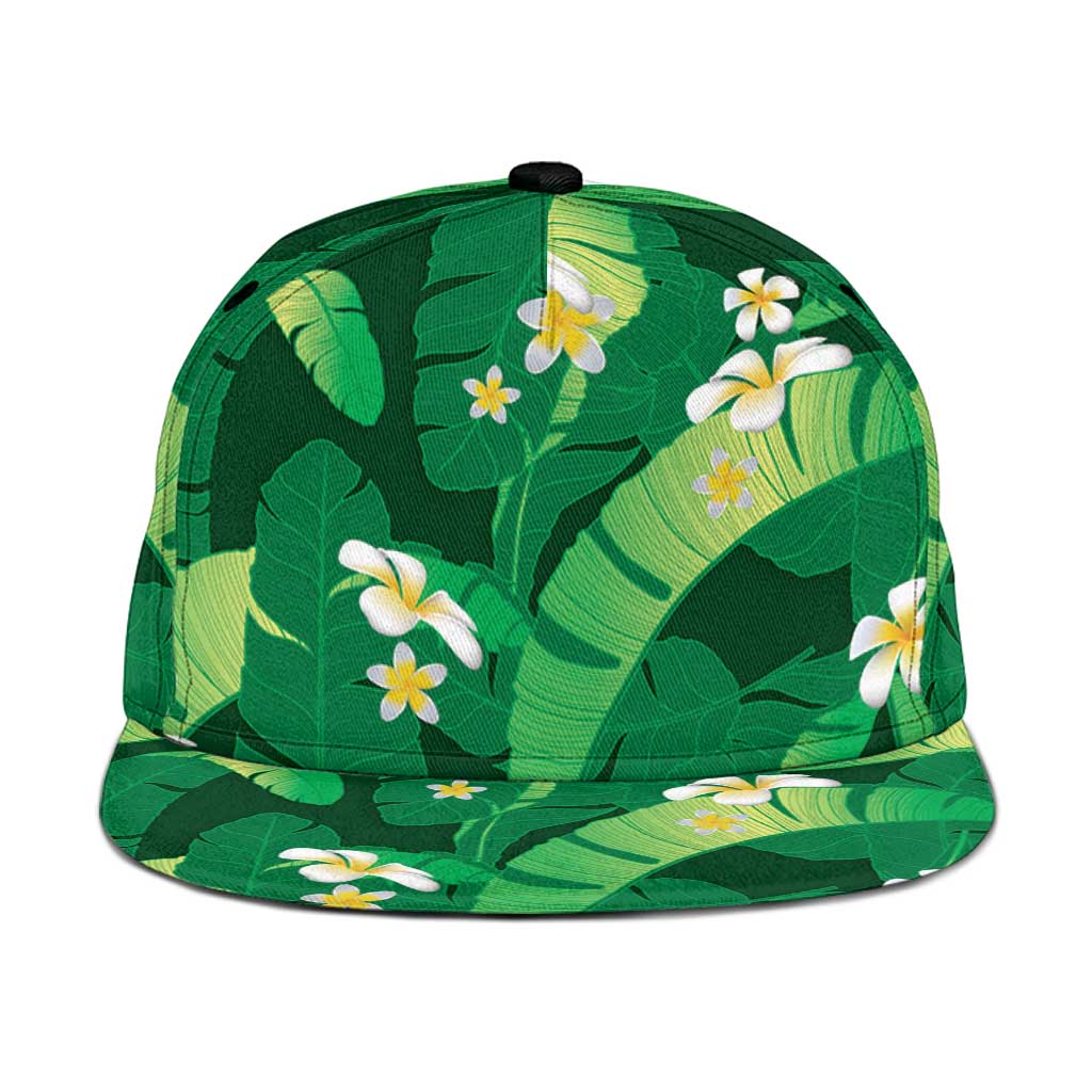 Green Banana Leaf Hawaii Snapback Cap Lau Maia Plumeria Tropical Summer Vibes