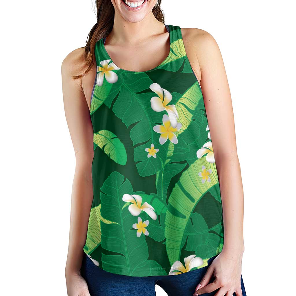 Green Banana Leaf Hawaii Women Racerback Tank Lau Maia Plumeria Tropical Summer Vibes