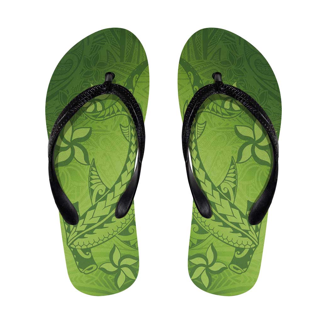 Green Gradient Polynesia Flip Flops Hawaiian Tribal Hammerhead Shark Tattoo LT14 Green - Polynesian Pride