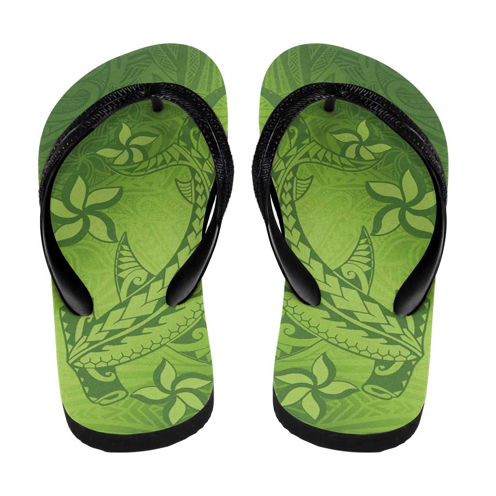 Green Gradient Polynesia Flip Flops Hawaiian Tribal Hammerhead Shark Tattoo LT14 - Polynesian Pride