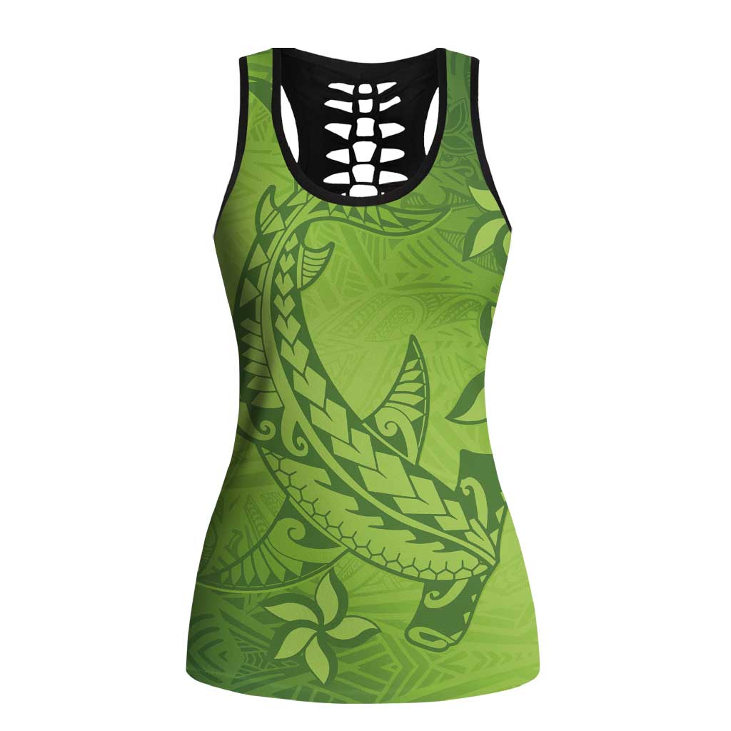 Green Gradient Polynesia Hollow Tank Top Hawaiian Tribal Hammerhead Shark Tattoo LT14 Female Green - Polynesian Pride