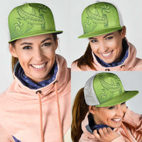 Green Gradient Polynesia Mesh Trucker Cap Hawaiian Tribal Hammerhead Shark Tattoo - Polynesian Pride