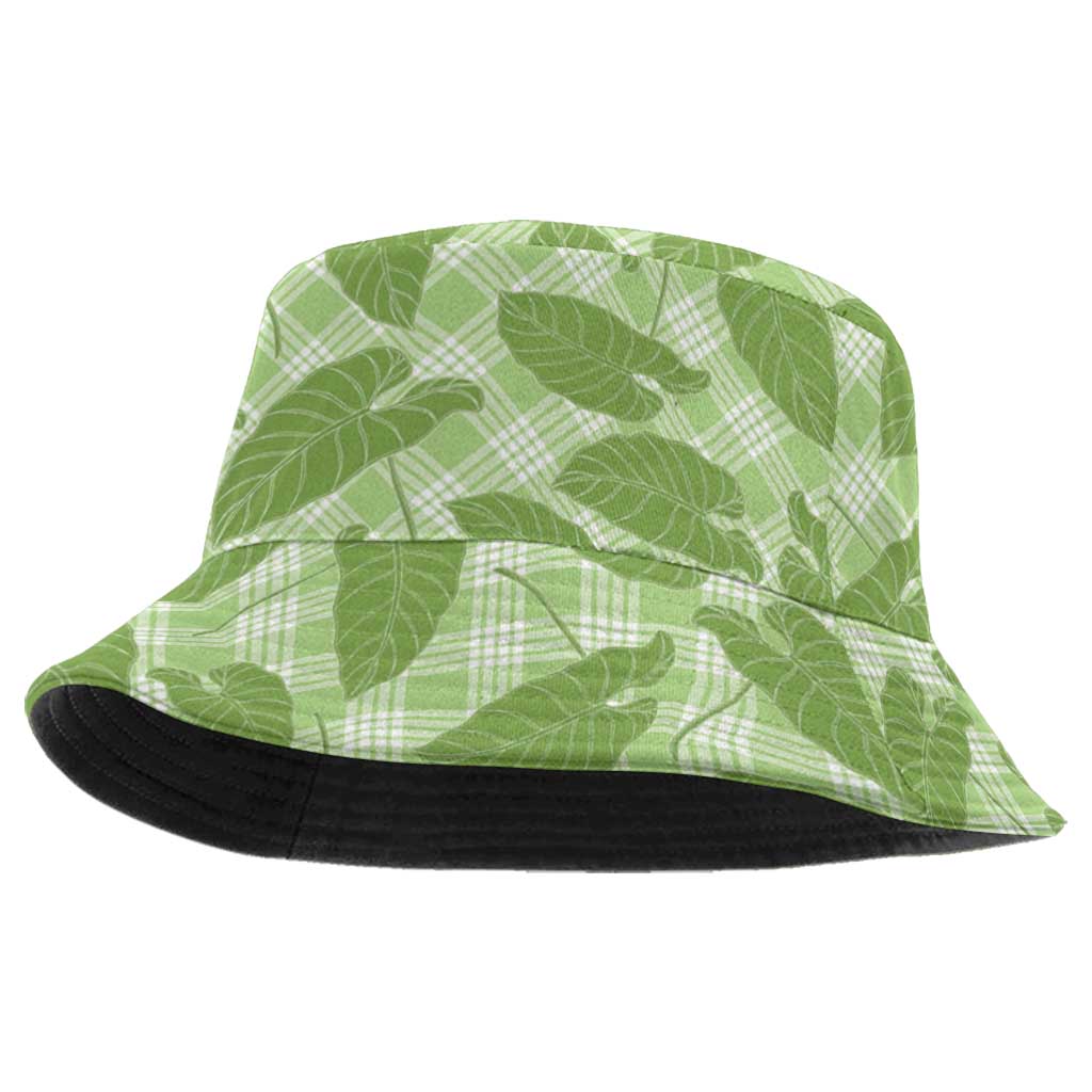 Green Hawaii Kalo Palaka Motifs Bucket Hat Hawaiian Taro Leaves Elegant Vibes LT14 One Size Green - Polynesian Pride