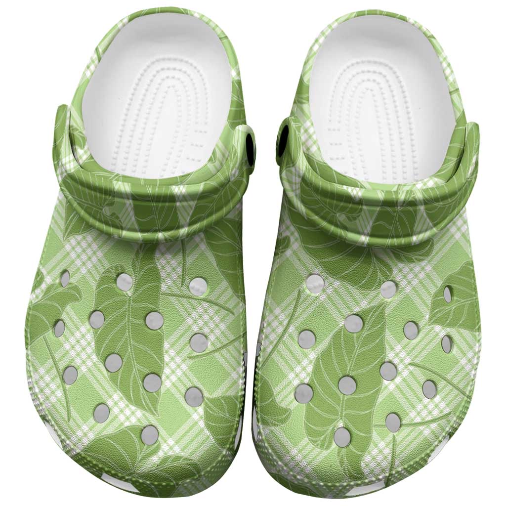Green Hawaii Kalo Palaka Motifs Clogs Shoes Hawaiian Taro Leaves Elegant Vibes LT14 Green - Polynesian Pride