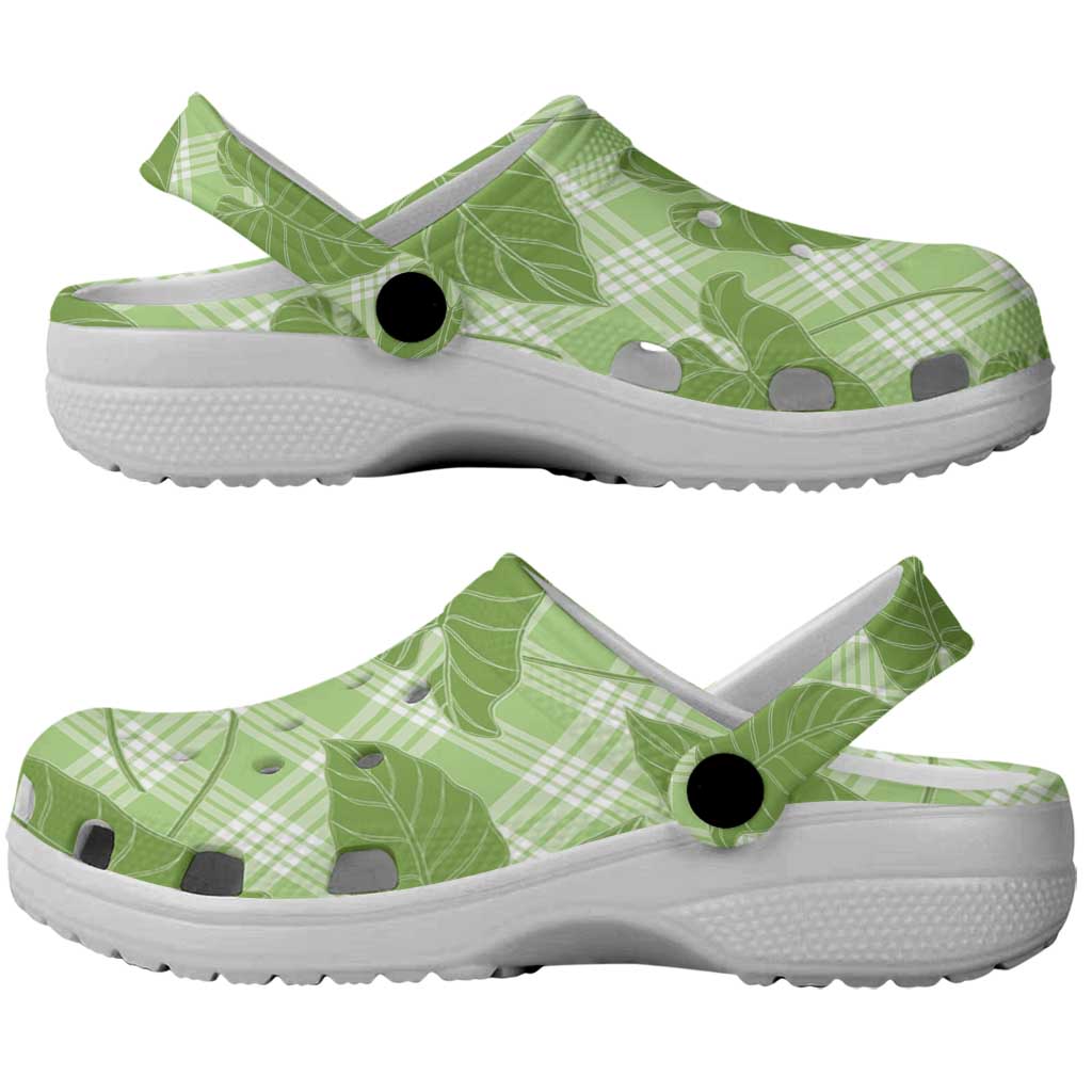 Green Hawaii Kalo Palaka Motifs Clogs Shoes Hawaiian Taro Leaves Elegant Vibes LT14 - Polynesian Pride