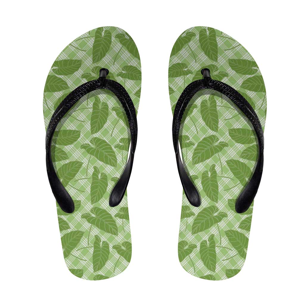 Green Hawaii Kalo Palaka Motifs Flip Flops Hawaiian Taro Leaves Elegant Vibes LT14 Green - Polynesian Pride