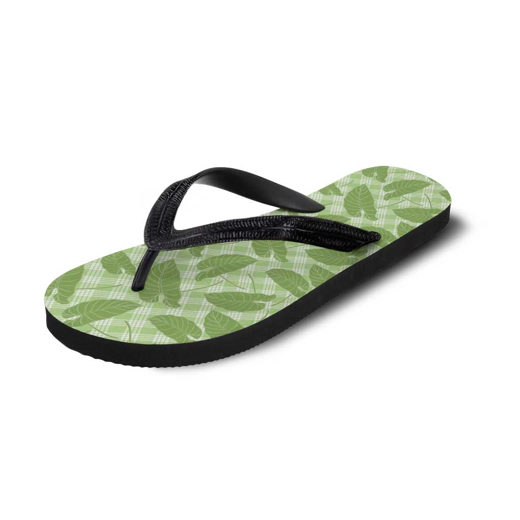 Green Hawaii Kalo Palaka Motifs Flip Flops Hawaiian Taro Leaves Elegant Vibes LT14 - Polynesian Pride