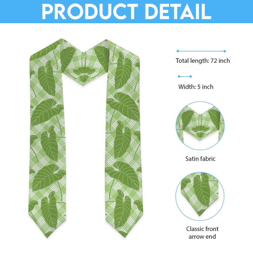 Green Hawaii Kalo Palaka Motifs Graduation Stole Hawaiian Taro Leaves Elegant Vibes LT14 - Polynesian Pride