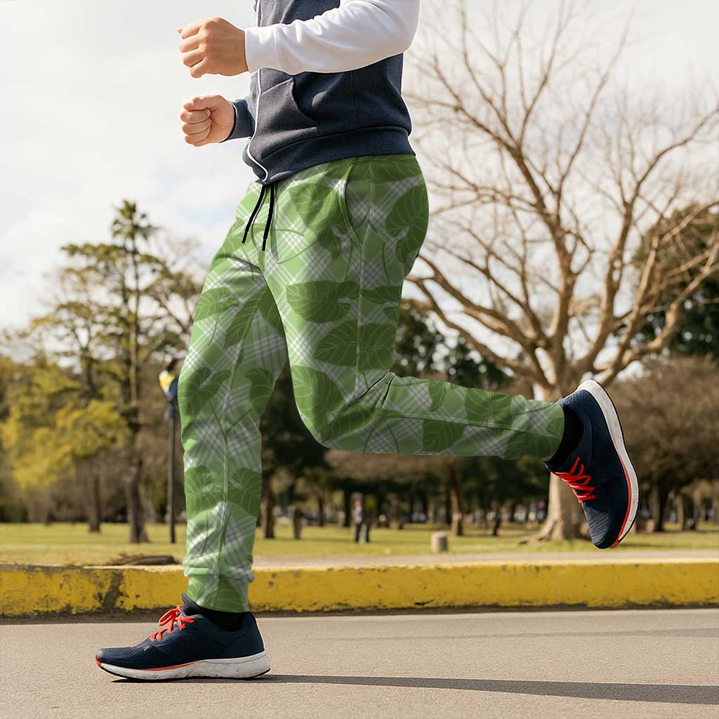 Green Hawaii Kalo Palaka Motifs Jogger Pants Hawaiian Taro Leaves Elegant Vibes LT14 - Polynesian Pride