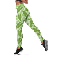 Green Hawaii Kalo Palaka Motifs Leggings Hawaiian Taro Leaves Elegant Vibes LT14 Green - Polynesian Pride