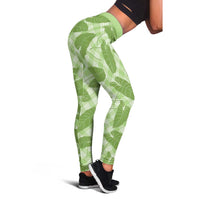 Green Hawaii Kalo Palaka Motifs Leggings Hawaiian Taro Leaves Elegant Vibes LT14 - Polynesian Pride
