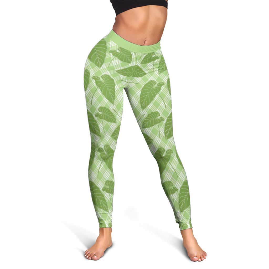 Green Hawaii Kalo Palaka Motifs Leggings Hawaiian Taro Leaves Elegant Vibes LT14 - Polynesian Pride