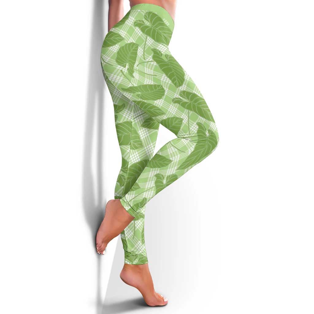Green Hawaii Kalo Palaka Motifs Leggings Hawaiian Taro Leaves Elegant Vibes LT14 - Polynesian Pride