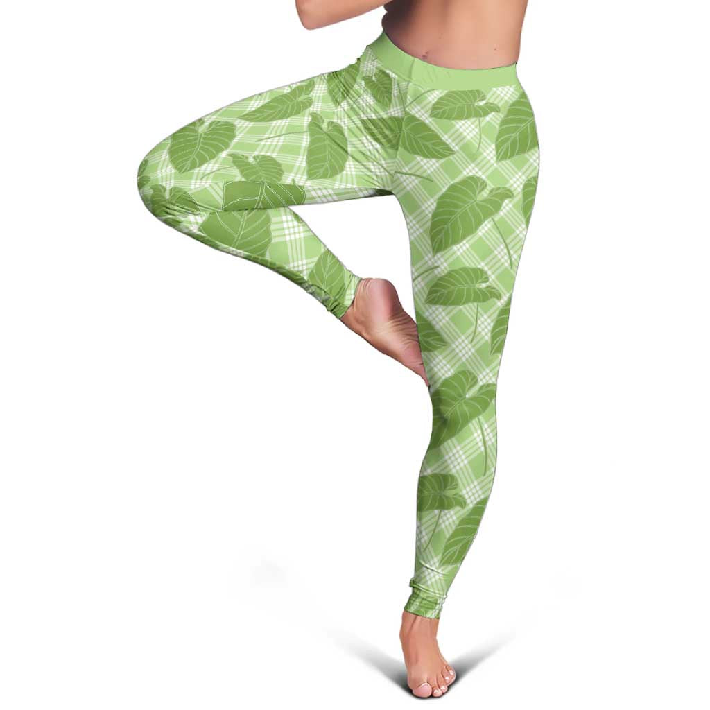 Green Hawaii Kalo Palaka Motifs Leggings Hawaiian Taro Leaves Elegant Vibes LT14 - Polynesian Pride