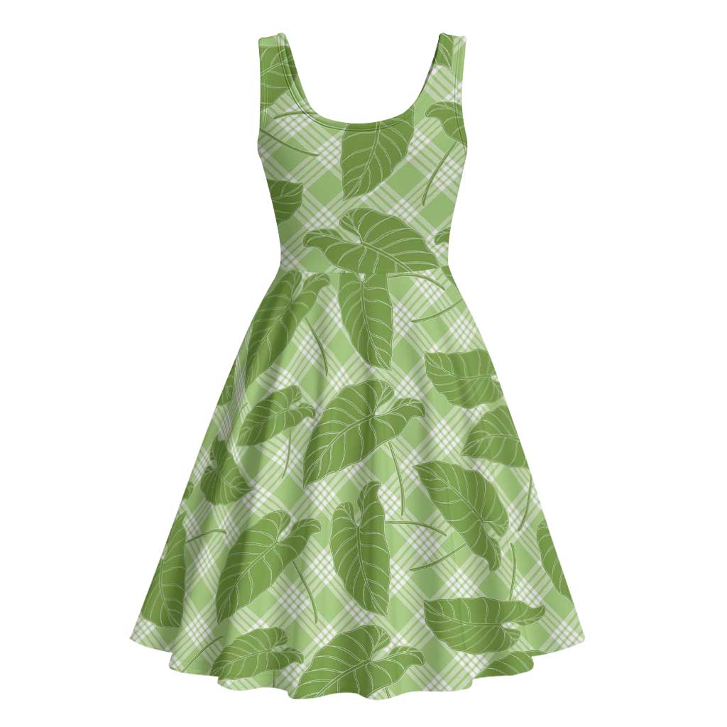 Green Hawaii Kalo Palaka Motifs Midi Dress Hawaiian Taro Leaves Elegant Vibes LT14 - Polynesian Pride