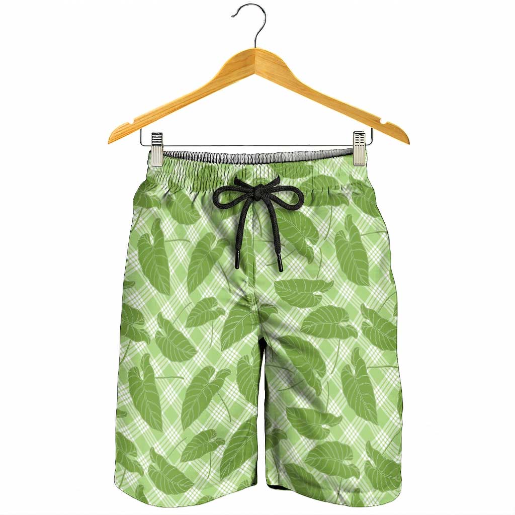 Green Hawaii Kalo Palaka Motifs Shorts for Men Hawaiian Taro Leaves Elegant Vibes LT14 - Polynesian Pride