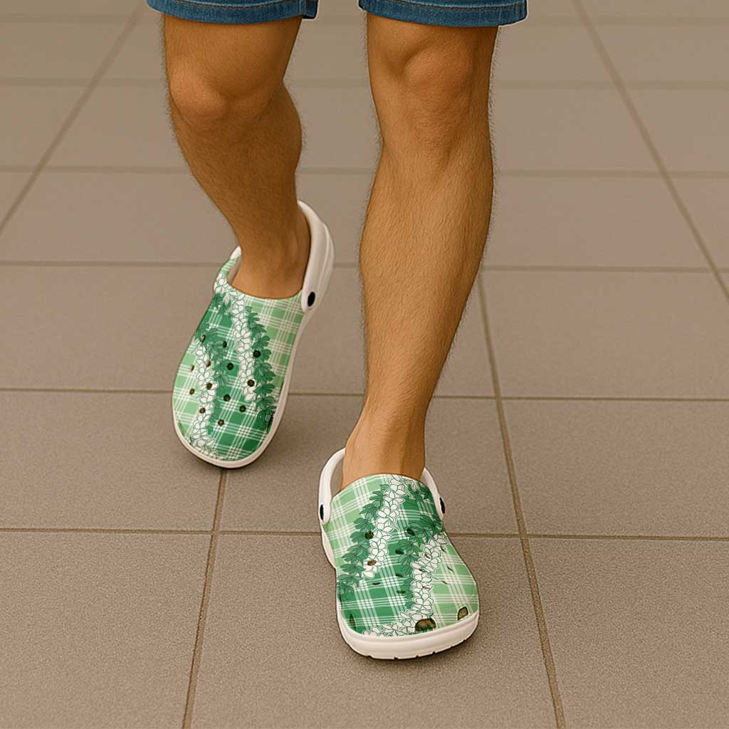 Green Hawaii Palaka Clogs Shoes Hawaiian Honohono Lei LT05 - Polynesian Pride