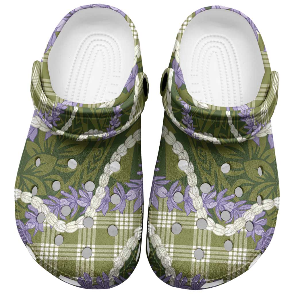 Green Hawaii Palaka Honohono Pikake Clogs Shoes Hawaiian Orchid Lei Polynesian Pattern - Polynesian Pride