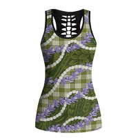 Green Hawaii Palaka Honohono Pikake Hollow Tank Top Hawaiian Orchid Lei Polynesian Pattern - Polynesian Pride