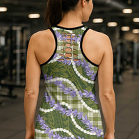 Green Hawaii Palaka Honohono Pikake Hollow Tank Top Hawaiian Orchid Lei Polynesian Pattern - Polynesian Pride