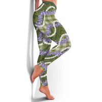 Green Hawaii Palaka Honohono Pikake Leggings Hawaiian Orchid Lei Polynesian Pattern - Polynesian Pride