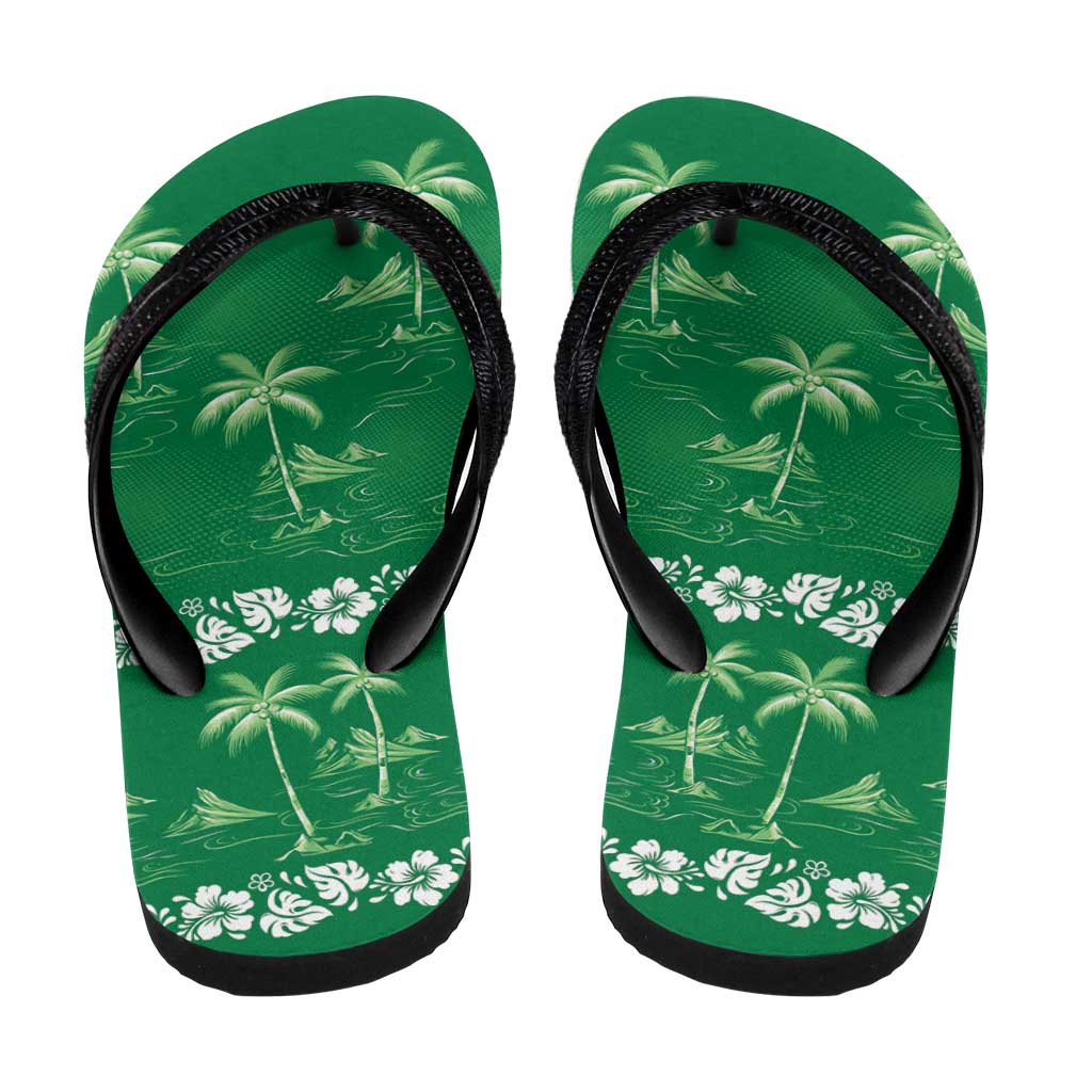 Green Hawaii Palm Tree Hibiscus Flip Flops Fantasy Summer Vibe LT01 - Polynesian Pride