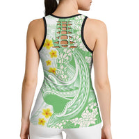 Green Hawaii Shark Tattoo Hollow Tank Top Puakenikeni Lei Plumeria Polynesian Pattern