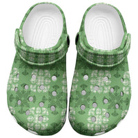 Green Hawaiian Quilt Clogs Shoes Hawaii Pineapple Monstera Palaka Motifs - Polynesian Pride
