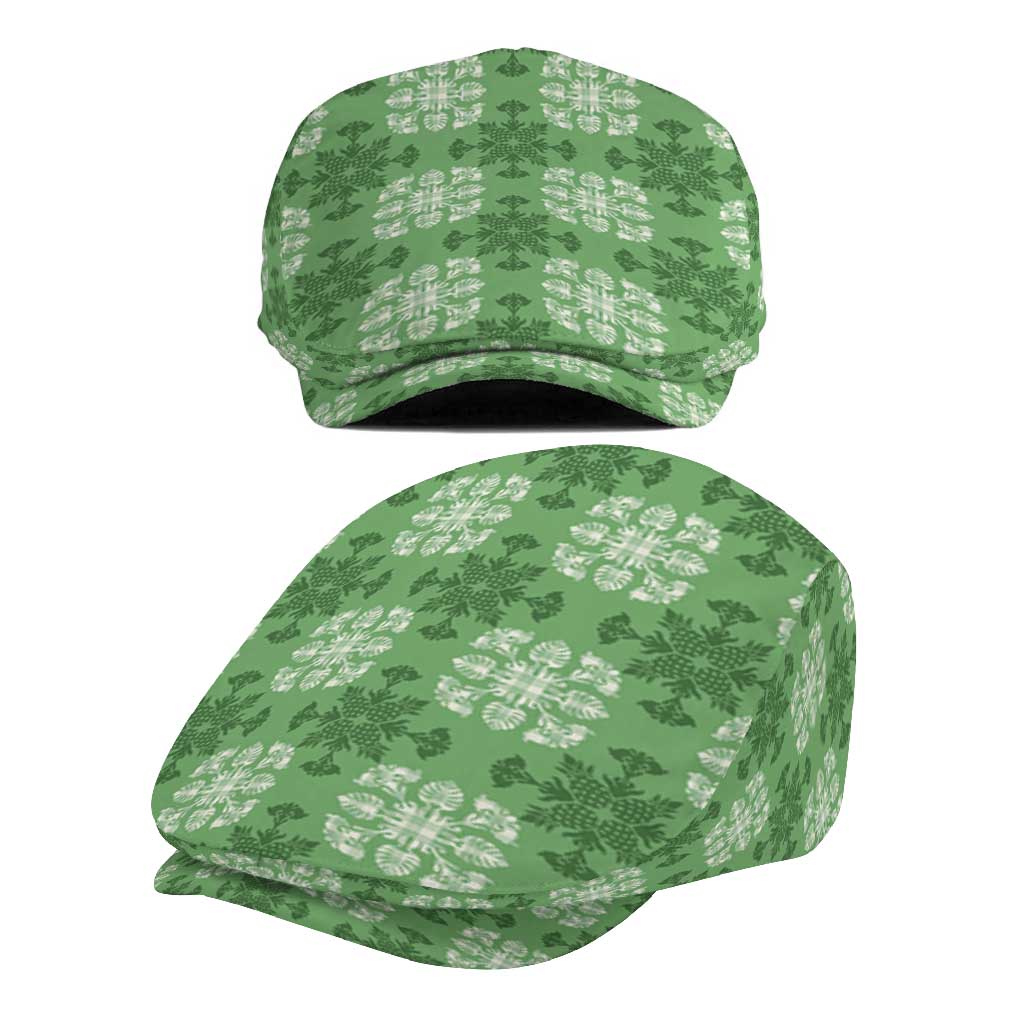 Green Hawaiian Quilt Jeff Hat Hawaii Pineapple Monstera Palaka Motifs - Polynesian Pride