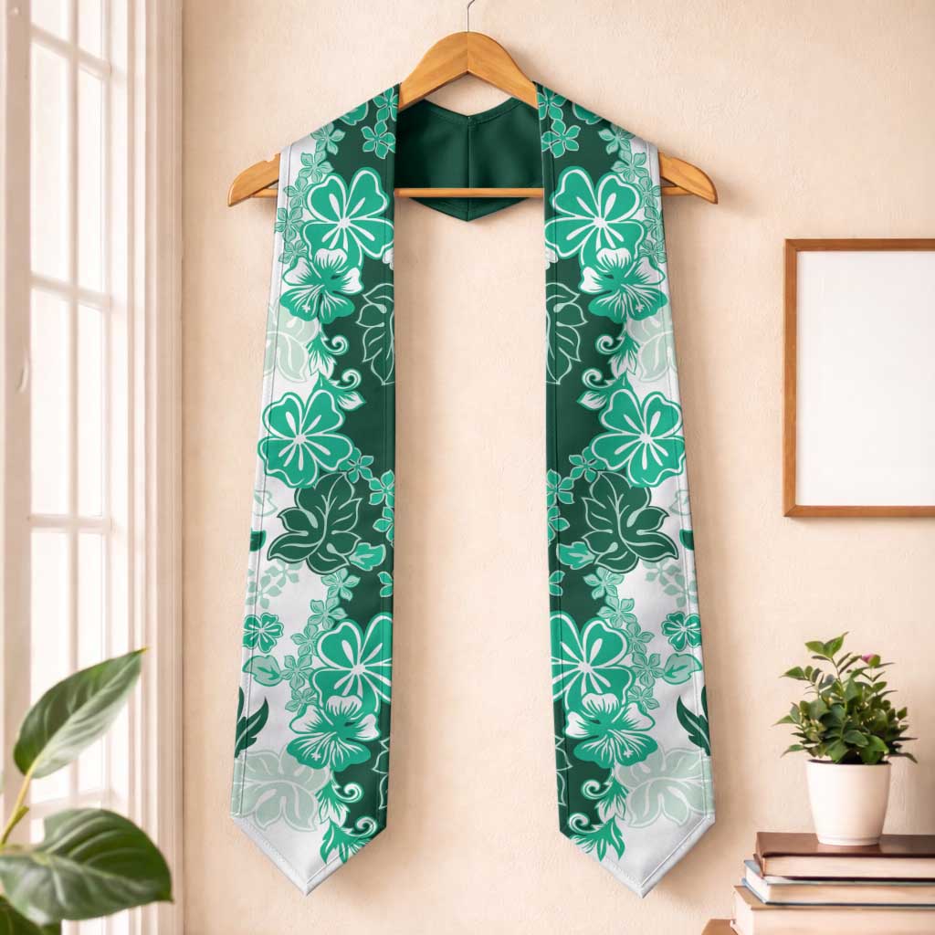 Green Hibiscus Plumeria Floral Graduation Stole