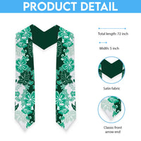 Green Hibiscus Plumeria Floral Graduation Stole LT01 - Polynesian Pride