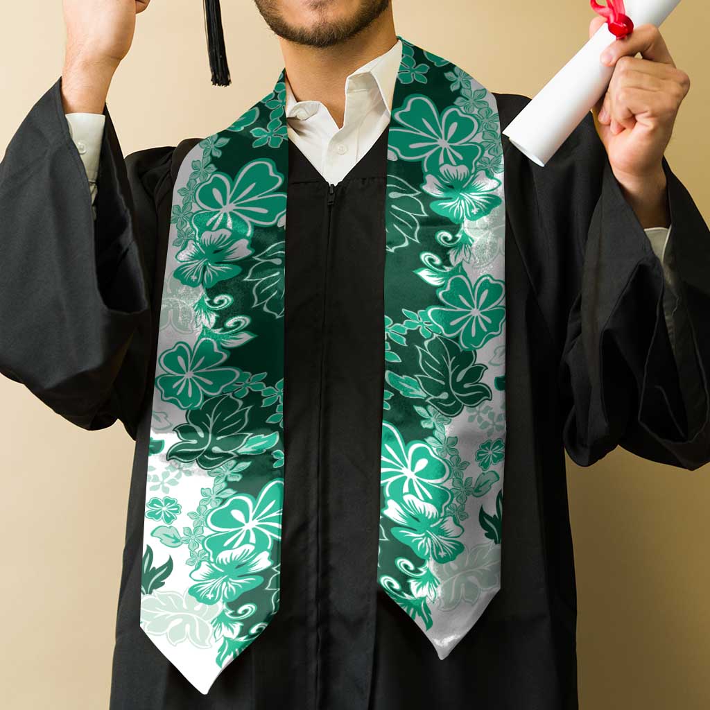 Green Hibiscus Plumeria Floral Graduation Stole LT01 - Polynesian Pride