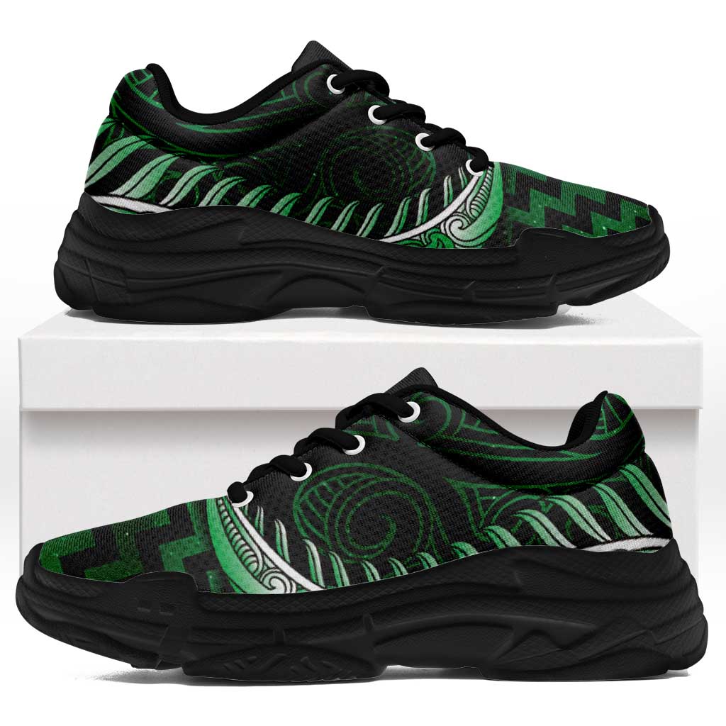 Green Matariki New Zealand Chunky Sneakers Maori Poutama Galaxy Vibes LT14 Green - Polynesian Pride